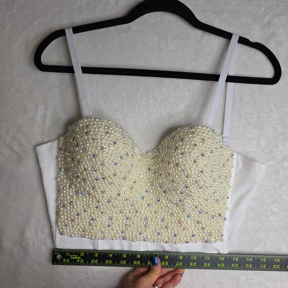 Pearl n Rhinestones‎ M Sexy Glam Trimed Bustier *SizeRunsSmall* See Pics. Blings - Picture 7 of 13